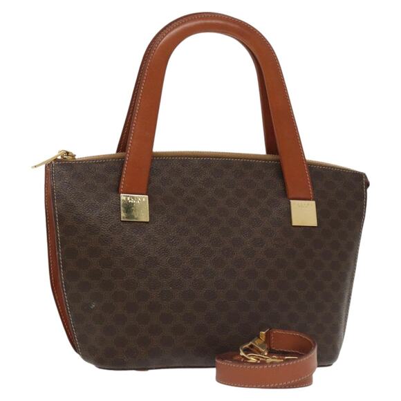 CELINE Macadam Canvas Hand Bag Pvc Leather Brown Gold - Picture 1 of 16